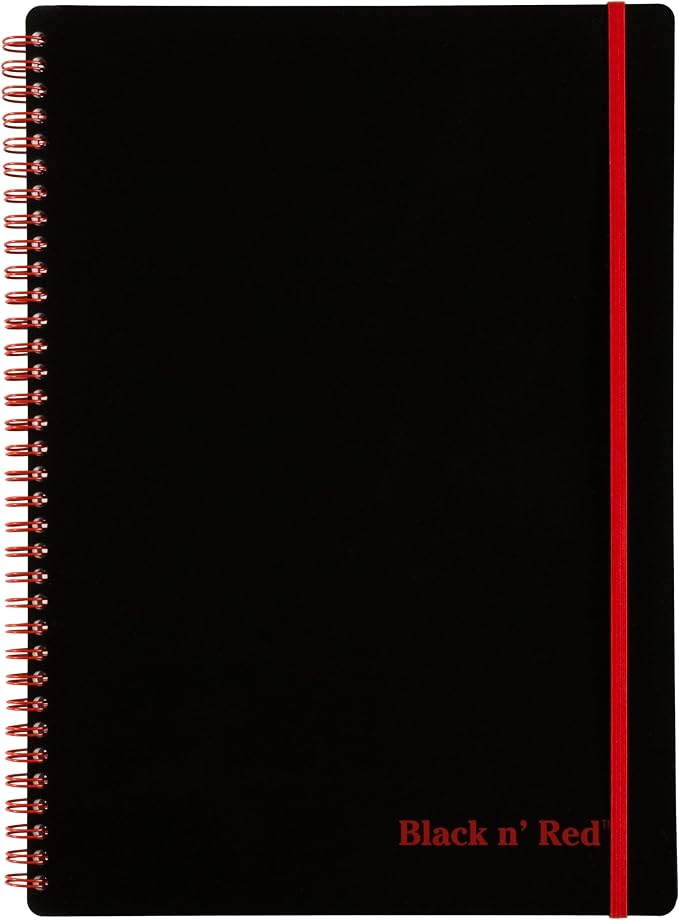 Black n' Red Notebook, Business Journal, 11-3/4" x 8-1/4", 70 Sheets, Ruled, Optik Paper, Scribzee App, Flexible Poly Cover, Wirebound, Black (E67008)