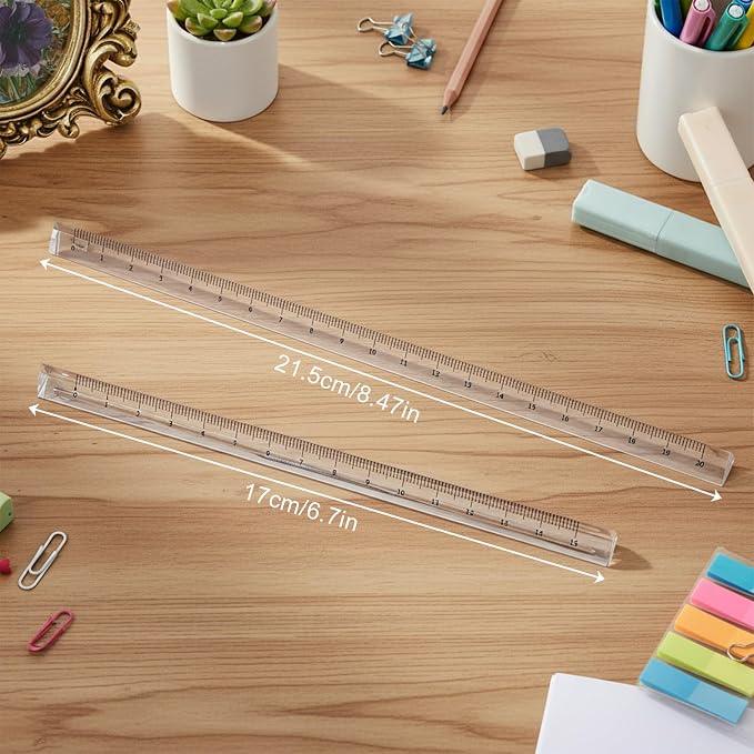 2 Pack Transparent Triangle Ruler Plastic Clear 15cm Measuring Tool Pocket Size Ruler Metric Rulers Small Architectural Scale Rulers Drafting Tools for Office and School