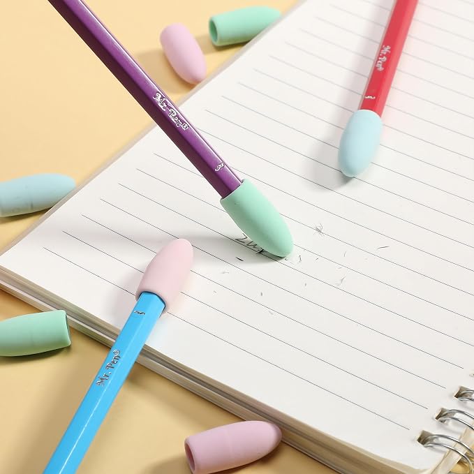 Mr. Pen- Pencil Top Erasers, 120 Pack, Pastel Colors, Latex-Free | No-Smudge Cap Pencil Erasers for Precise Erasing, Kids, Teachers, Studying Supplies