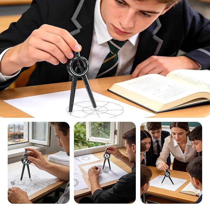 Compass Geometry Tool ROATEE Visible Radius Math Compass Compatible with 0.5mm Lead, School Supplies Student Woodworking Drafting Drawing Circle Tools Professional, Back to School Supplies