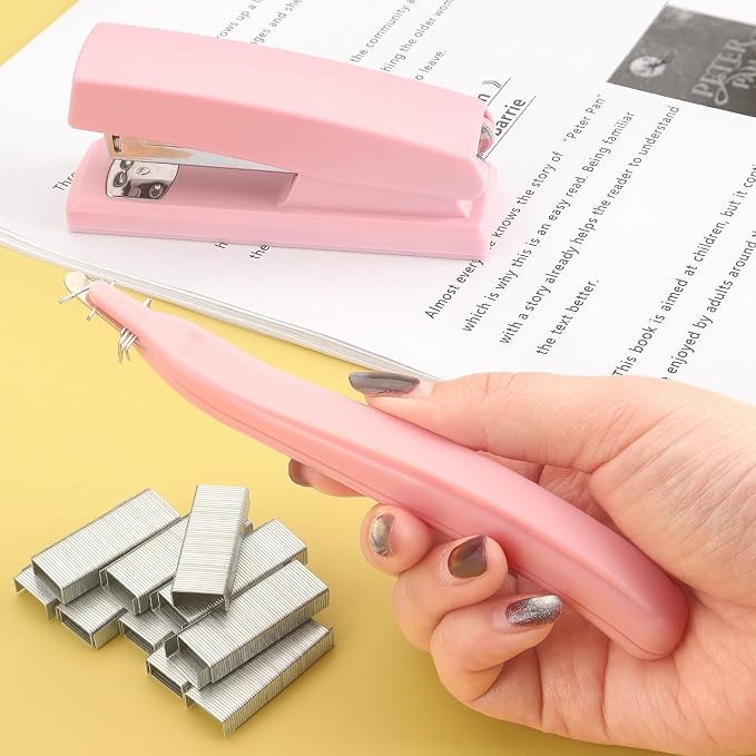 ZZTX Desktop Stapler with Remover & 1000 Staples Pink | Durable & sturdy, Office & home