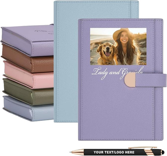 A5 ENOMY Personalized Notebook Set with 10PC Pens Custom Journal with Pocket Lined Custom Notebook for Writing Men Women Ideal Mom Sister Gift, Purple