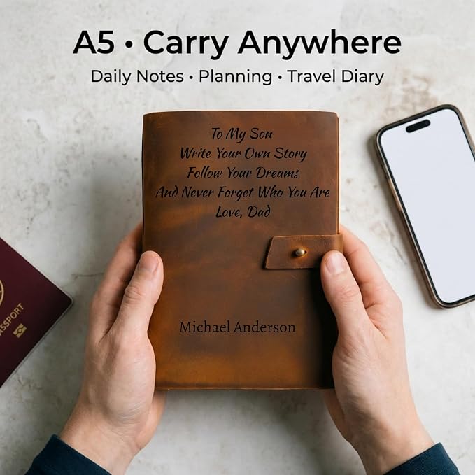 Personalized Leather Journal – Custom Engraved Refillable A5 Leather Notebook for Men & Women – Vintage Writing, Travel & Prayer Journal Gift – Customized Journals & Notebooks