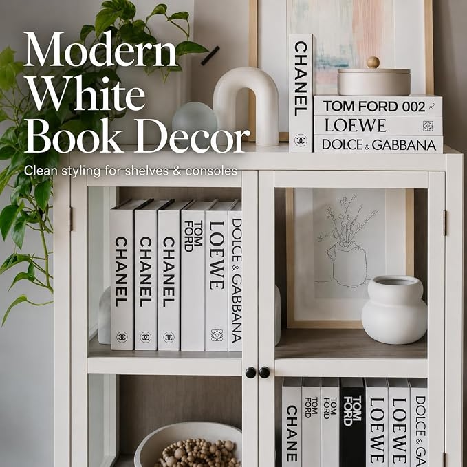 PROBENEX 4 Pcs Decorative Books | Faux White Coffee Table & Shelf Decor | Bright Scandinavian Look for Living Room, Office and Entryway - Not Real, Tool-Free 2-Min Setup