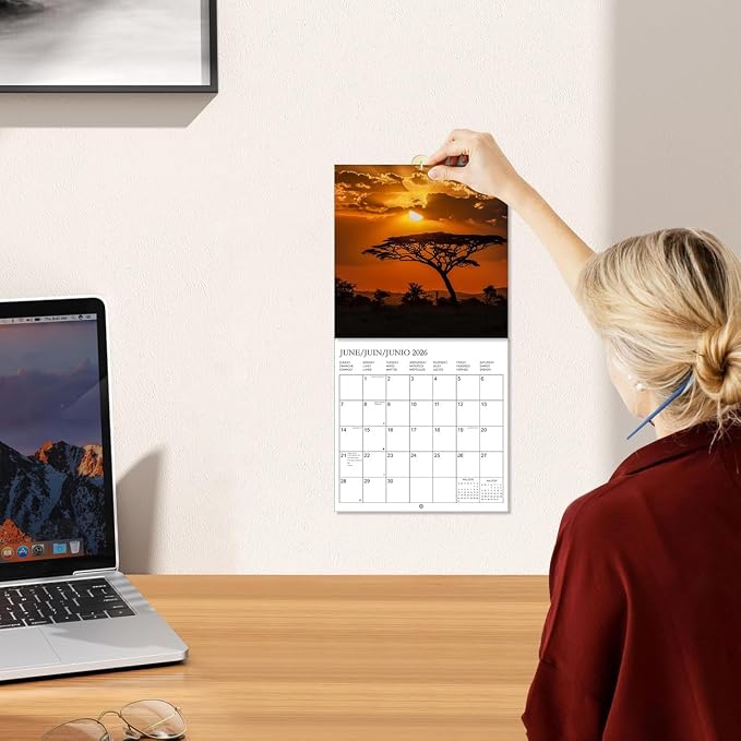 Calendar 2026 - Wall Calendar from January 2026 to June 2027, 3 Languages(English,French,Spanish), 2026 Wall Calendar with Holiday Marked, Premium Paper for Organizing, 7" x 7",National Prak - A