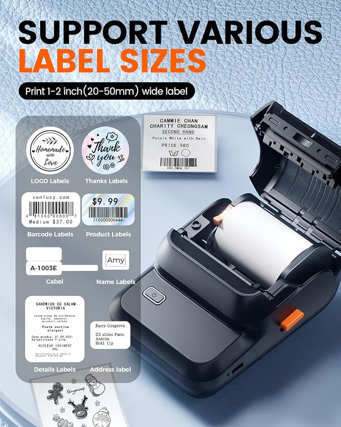 Label Maker Machine with Tape, Bluetooth Label Printer with 6000+ Templates | Portable 2 inch Inkless Thermal Printer Easy to Use for Small Business, Home, School, Office, Safety Label Makers, Black