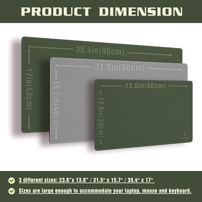 K KNODEL Large Sewing Leather Desk Mat, Desk Pad (Dark Green, 31.5"x15.7") | Mouse and Keyboard Pad, PVC Computer and Laptop Mat, Desktop Protector and Cover, Writing Pad and Blotter for Home Office