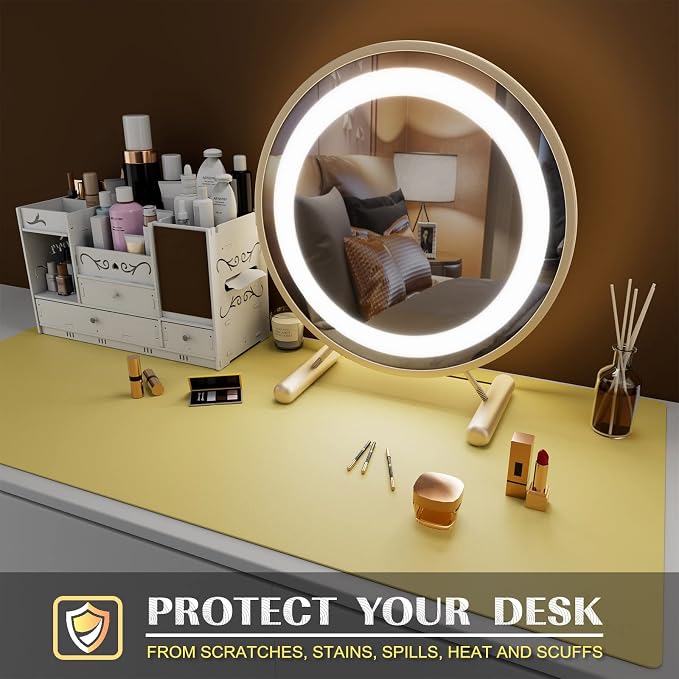 K KNODEL Large Office Desk Mat, Leather Mouse Pad (31.5"x15.7", Yellow) | Desk Pad, Keyboard Pad, Computer and Laptop Mat, Desktop Protector and Cover, Writing Pad and Blotter for Home Office
