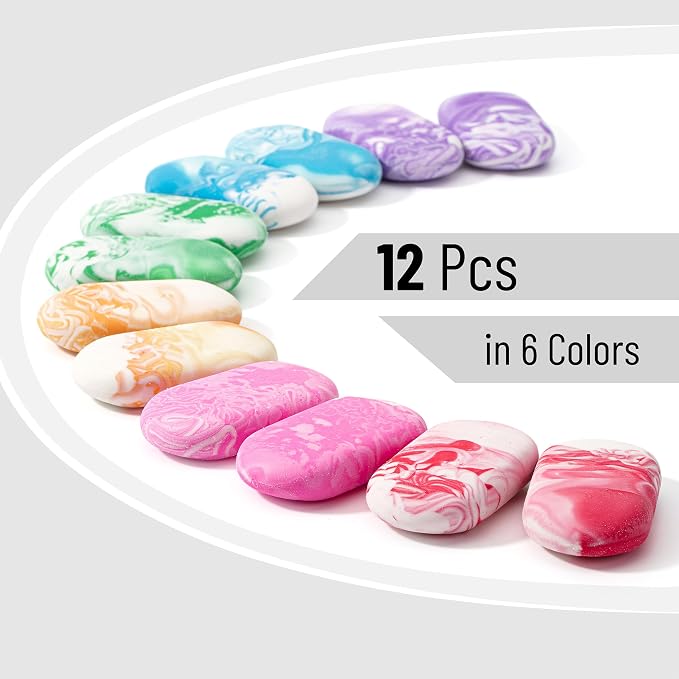 Mr. Pen- Marble Pencil Erasers, 12 Pack, 1" x 2" | Soft Rubber Marble Pencil Erasers for School, Office, Art Sketching, Homework, Exams, Clean Smudge-Free Correction