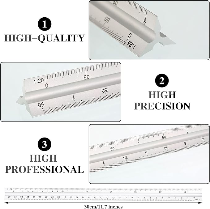 Zonon 10 Pcs Plastic Drawing Template Ruler Geometric Drawing 12 Inch Triangular Aluminum Architect Scale Measuring Templates Building Geometric Kit Plastic Ruler for Drafting(Stylish,Yellow)