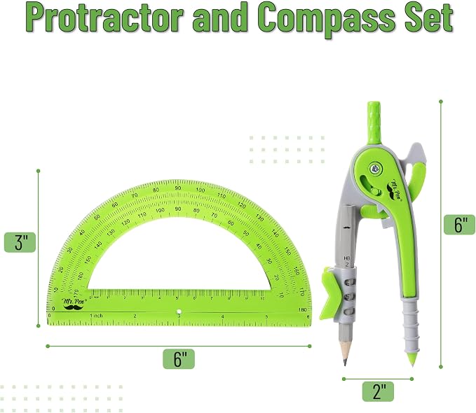 Mr. Pen- Geometry Compass and Protractor Set, 6 Inch Compass | 6 Inch Protractor, Drawing Tool for School, Clear Plastic, Easy Grip, Precision Design for Math, Art, Drafting, Architecture