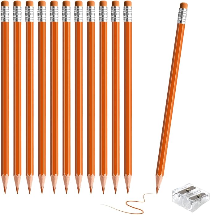 12 PCS Orange Pencils with Eraser, Pre-Sharpened HB Pencils for Writing & Drawing, School Supplies for Kids Homework, Tests, Art Crafts & Teacher Grading (Orange)