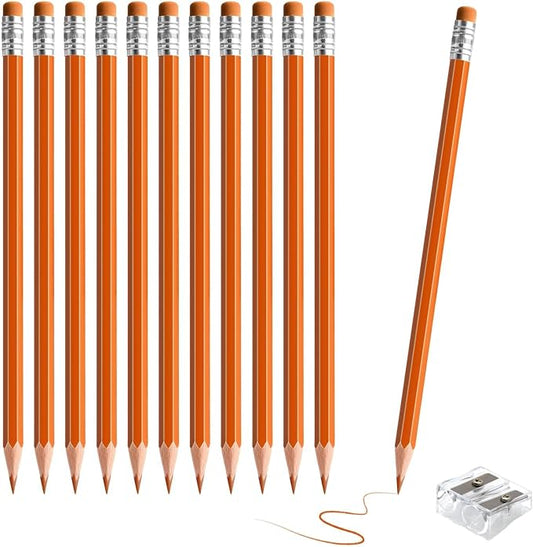 12 PCS Orange Pencils with Eraser, Pre-Sharpened HB Pencils for Writing & Drawing, School Supplies for Kids Homework, Tests, Art Crafts & Teacher Grading (Orange)