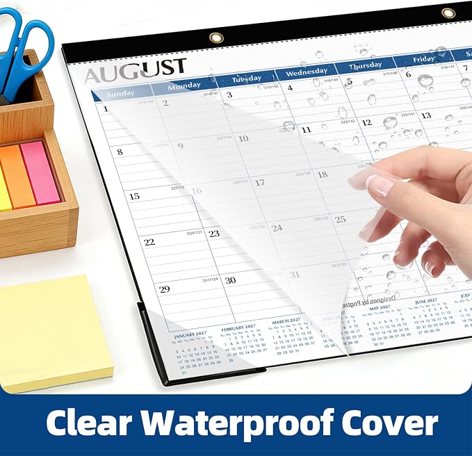ZTX Desk Calendar 2026-2027,18 Months Calendar from July 2026 to December 2027,17" x 12" Large Calendars 2026-2027 Monthly Planner with Plastic Cover for Teacher Home Desk Top