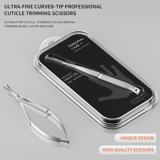 ZIZZON Cuticle Scissors Extra Fine Curved Professional Precise Pointed Tip Grooming kit for Eyebrow, Eyelash, Trim Nail and Dry Skin