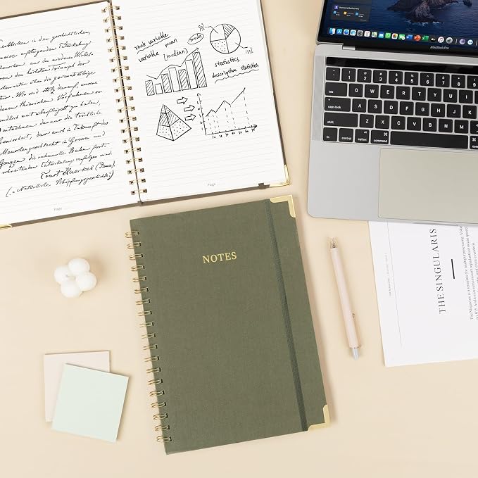 B5 Spiral Notebook Journal, (6.9×9.8'' ) 100 Pages 50 Sheets Linen Hardcover College Ruled Journaling For Work & Note Taking Thick Spiral Journal For Writing Daily Journal For Women & Men -Green