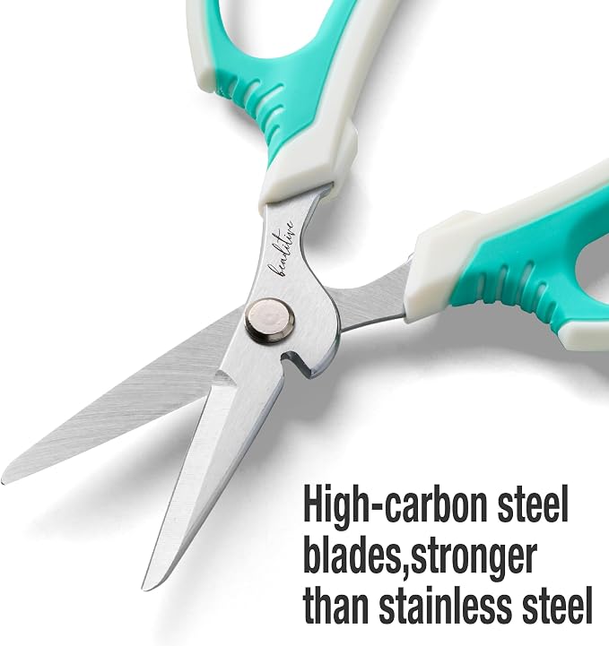 Beaditive Multipurpose Craft Scissors With Wire Cutter - High-Leverage with Sharp Carbon Steel Blades - Ergonomic Sewing Scissors for Heavy Duty Projects - Office, Scrapbook, Leather Scissors