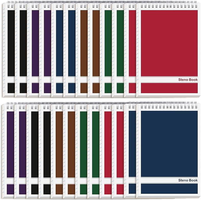 24 Pack Steno Pads 6 x 9 in Spiral Top Notebook Bulk 6 Assorted Color Note Pad 60 Sheets Gregg Rule Writing Paper Steno Notebooks for Students Teachers Men Women Professionals Office School Recording