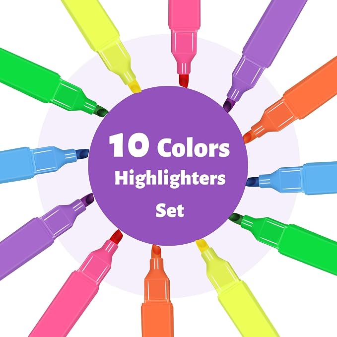 Piochoo Highlighters,12pcs Aesthetic Pastel Highlighters, Chisel Tip Book Highlighter, Cute Pens with Chisel Tip, No Bleed Bible Highlighter Assorted Colors