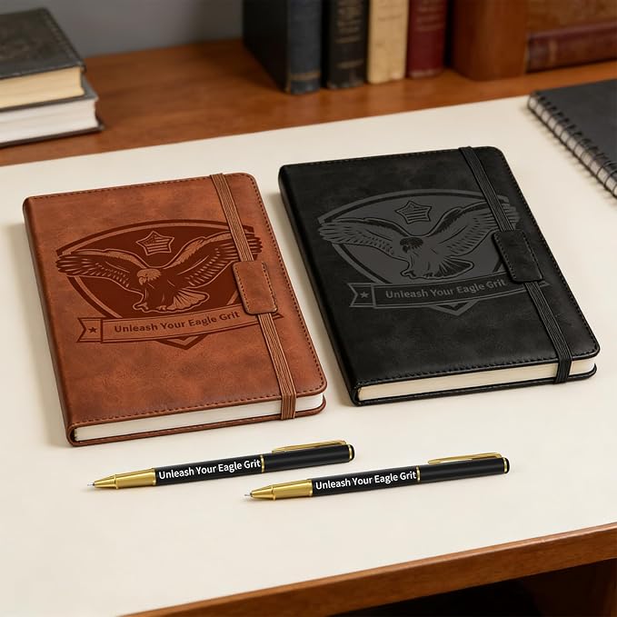 1Pcs Journal Notebook with 2 Pen Set, A5 Lined Leather Hardcover Executive Journals, Suitable for Man Woman Work, Study, Diary & Business, Brown