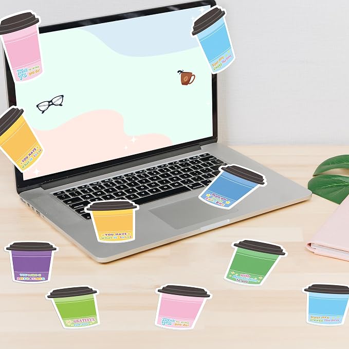 Xqumoi 30 Pack Employee Appreciation Coffee Cup Sticky Notes - Self Sticky Notepad Writing Memo Pad for Coffee Lover Staff Member Colleague Worker Office School Supply