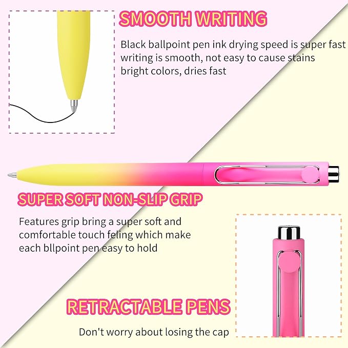 WY WENYUAN Cute Pens, Pastel Ballpoint Pens Bulk, Fine Point Smooth Writing Pens, Colorful Pens, Black Ink 1.0 mm Journaling Pen, Office Supplies for Women & Men, Note Taking
