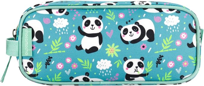 Choco Mocha Kids Pencil Case for Girls, Soft Zipper Pencil Pouch for Girls Pencil Case for School, Panda Pencil Bag for Toddler Girl, Green