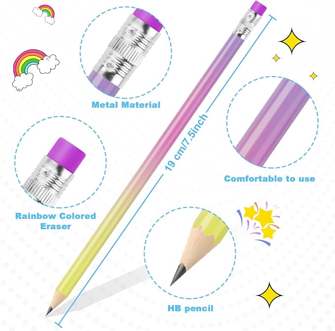 Ainiv Gradient Pencils #2 HB, 12-Piece Macaron Graphite Pencils with Eraser, Perfect for Kids, Adults, School, Office, Wedding Favors