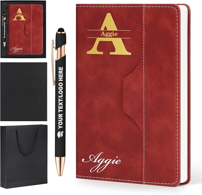 ENOMY Personalized Notebook Journal with Pen & Gift Box Custom Notebook A5 Hardcover Notebook Set for Men Women Lined Journal for Work College Graduation Xmas Gifts (Red)
