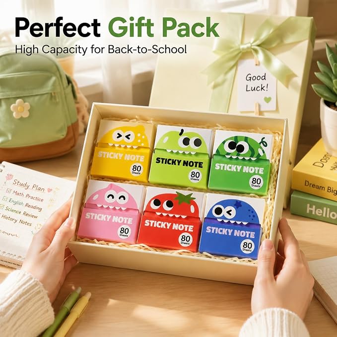 Cute Fruit Monster Pop Up Sticky Notes, Transparent Sticky Notes，3 Box-B | Reusable Office Stationery with Strong Adhesion, No Residue, 50 Reuses Per Sheet, Fun Desk Essential for Office & Study