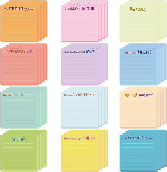 Yinder 48 Pcs Inspirational Sticky Notes, Back to School Supplies, Cute Motivational Sticky Notes Pad Employee Appreciation Gifts Bulk for Teacher Coworker Office 3 x 3'' (Appreciation,Light Color)
