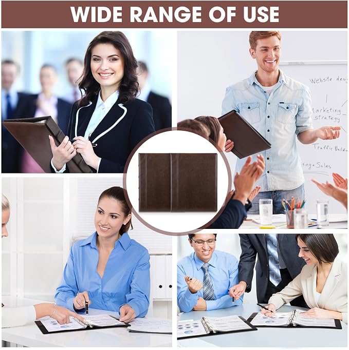 Yexiya 4 Pcs Vintage Hardback 3 Ring Binder Planner Portfolio Leather Round Ring Binder Organizer Holds 200 Sheets with 2 Inner Pockets, 13 x 10 Inch(1.5 Inch,Brown)