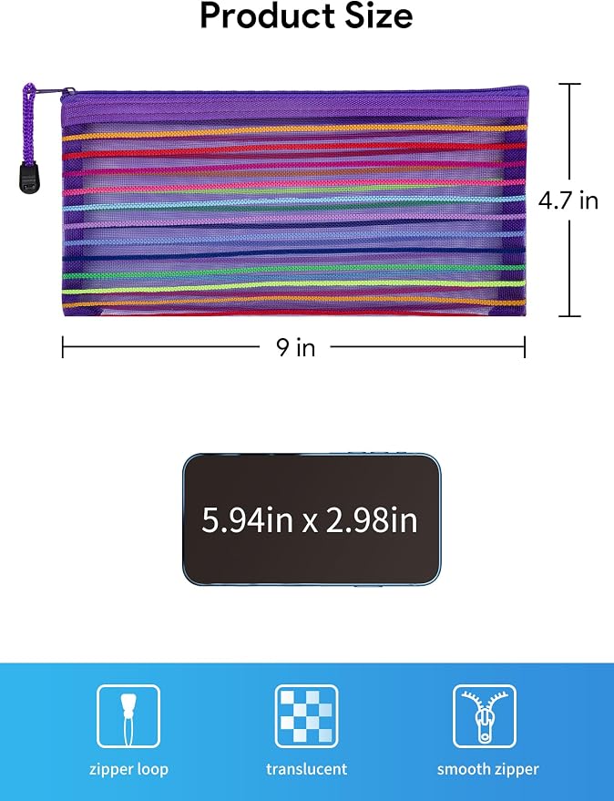 JARLINK Zipper Mesh Pouch, 40 Pcs multi-use Pencil Pouches in 10 Colors | Multipurpose Pencil Pouch Bulk for School, Office Supplies, Cosmetics, Makeup&Travel Accessories, Mixed Color