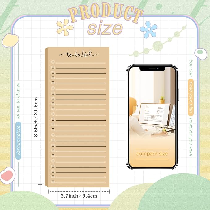 Censen 10 Pack 500 Sheets to Do List Notes Daily Checklist Notepad with 50 Sheets Undated Memo Pad Color Block Shopping List Weekly Plan Notepad Organizer Planners(Wood Color,Lined)