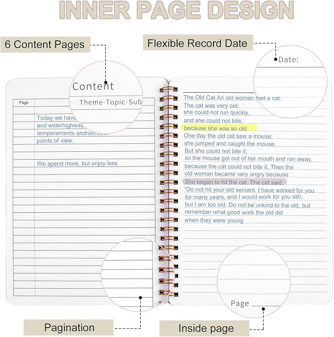 Utron Spiral Notebook For Women & Men, 2PCS Spiral Journal Notebooks, 5.9 x 8.3” College Ruled Notebook For Work Notes, Journal Writing, And Daily Life Entries (Beige)