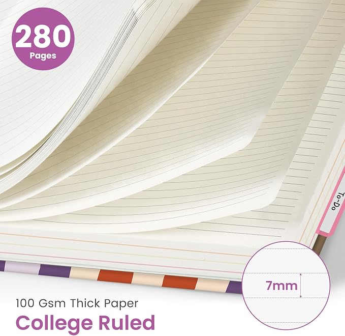 Large Spiral Lined Notebooks for Work with Removable Dividers & Tabs, 8.5"x11" Pretty Hardcover 5 Subject Notebook Journal for Women, College Ruled, Perfect for Study & Office Organization, 280 Pages,Checkered