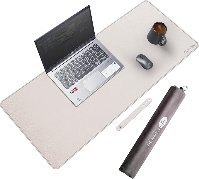 CENNBIE 35.5" x 16" Leather Desk Mat,Computer Mouse Pad for Office(Cream) | Premium stitched edges resist wear. Easy to clean. Protects desk from spills, stains ,scratches. Smooth glide. Office & home.