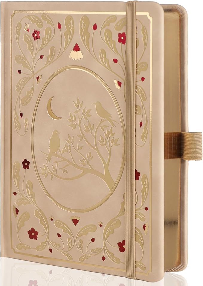 TIEFOSSI Dot Notebooks, A5 Hardcover Dot Journals for Writing Women, 160gsm Thick Paper, 190 Numbered Pages, for Planner Organization | 160gsm 190 Numbered Pages Diary, Aesthetic Leather Bird Pattern for Journaling Organization,Planning, Tracking & Ske...