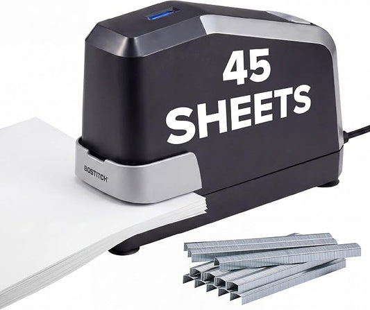 Bostitch Office Impulse Heavy Duty Electric Stapler Value Pack, 45 Sheet Capacity, Includes 5,000 Staples & Staple Remover, No-Jam, Faster Stapling, Black
