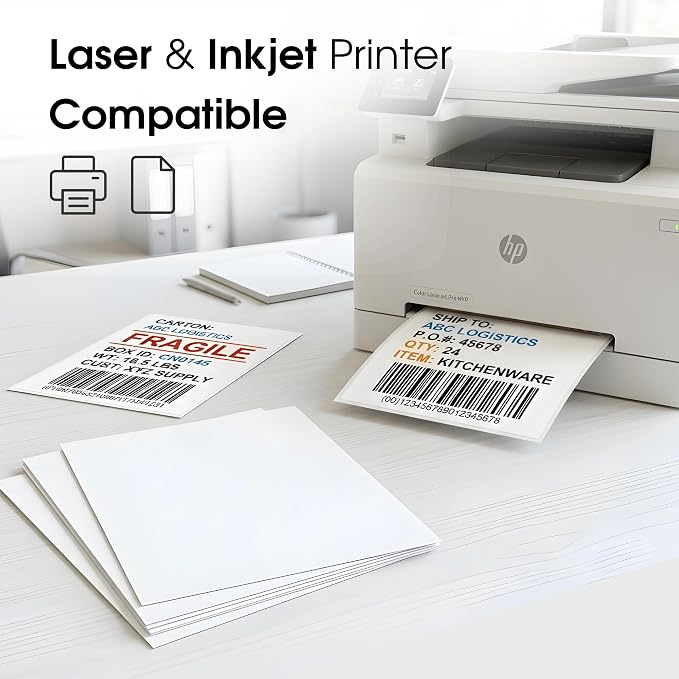 8.5" X 11" Matte White Full Sheet Labels (500 Sheets, 500 Stickers) Printable Sticker Paper for Laser & Inkjet Printers - Spartan Industrial Template R026
