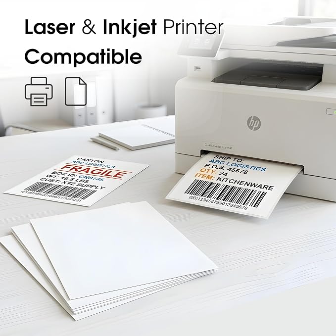 8.5" X 11" Matte White Full Sheet Labels (30 Sheets, 30 Stickers) Printable Sticker Paper for Laser & Inkjet Printers - Spartan Industrial Template R026