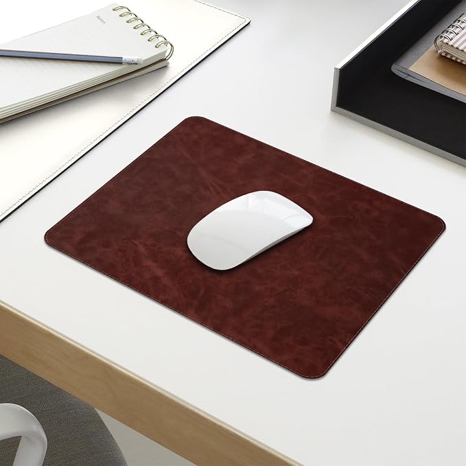Mouse pad, Non-Slip Washable Waterproof Computer Mouse mat Thick for Laptop Wireless Mouse Home Office Travel, Portable 9.8"x 8.3" S Reddish Brown