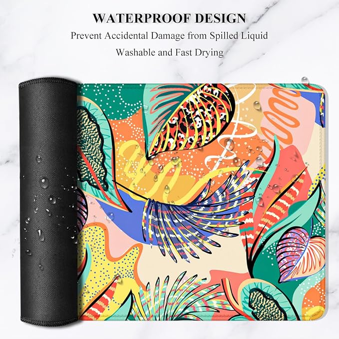 Auhoahsil Desk Mouse Pad, Large Gaming Mousepad, XXL Desk Pad, Extended Long Superior Micro-Weave Cloth Non-Slip Rubber Big Computer Mouse Mat for Gamer, Office & Home, 35" x 15", Tropical Leaves