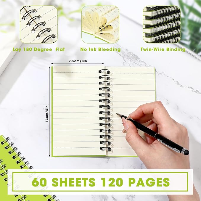 Jutom 18 Pcs Small Spiral Notebooks Memo Pads 3x5 Bulk Small Pocket Notepads Back to School Supplies Mini Notebook with Lined Mini Journals for Office & Work, 120 Pages (Light Green)