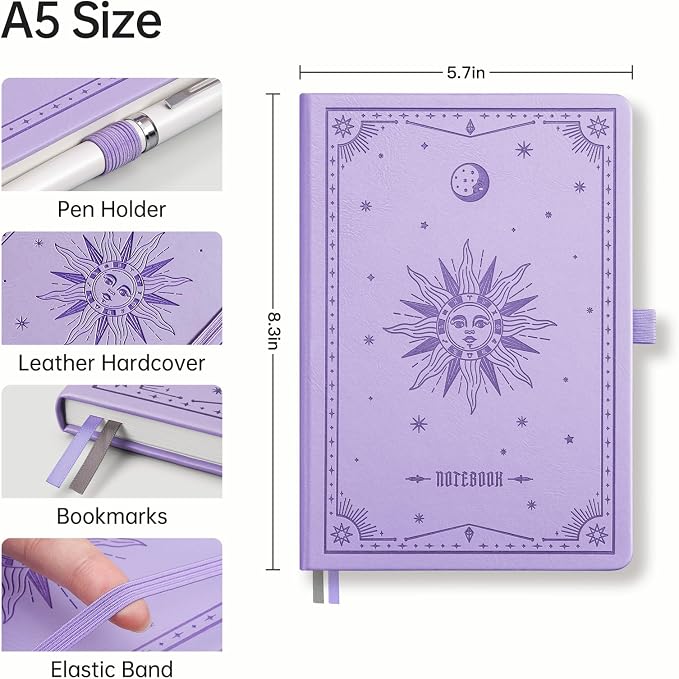 EMSHOI Blank Journal Notebook, 192 Pages, A5 Size (5.7'' x 8.3'') | Leather Hardcover, 100 GSM Thick Paper, Unlined, Plain, for Sketching, Drawing, Painting, Sun Debossed (Light Purple)