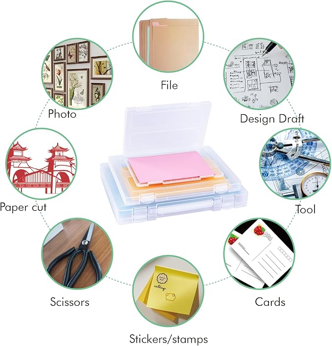 12 Pack A4 Paper Storage Boxes, 8.5 x 11 Plastic Portable Project Case for US letter Size and A4 paper, Plastic Multi-Purpose Thick Scrapbook Storage Box for Office