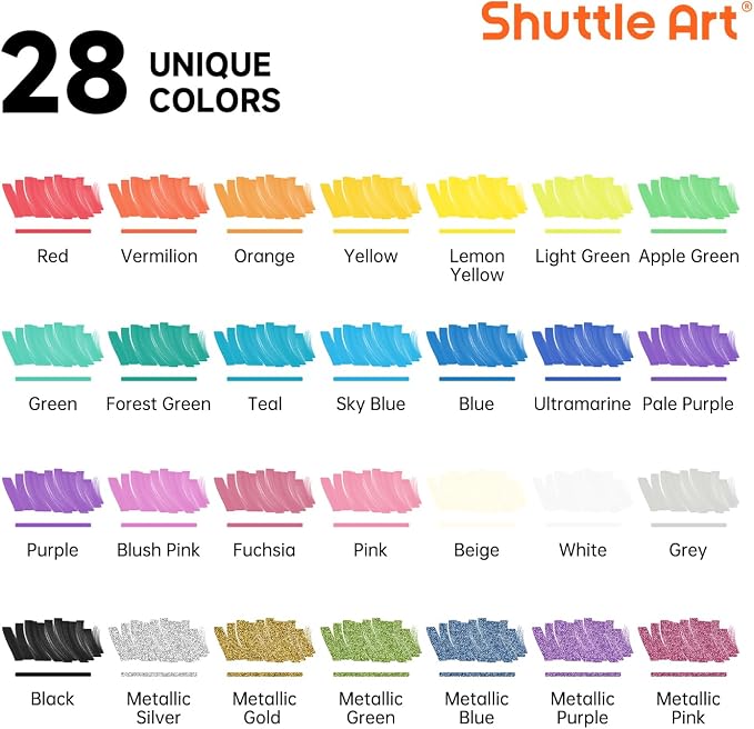 Shuttle Art 28 Colors Dual Tip Acrylic Paint Markers, Brush Tip and Fine Tip Acrylic Paint Pens for Rock, Ceramic, Wood, Canvas, Plastic, Glass, Stone, Calligraphy, Card Making, DIY Football Crafts