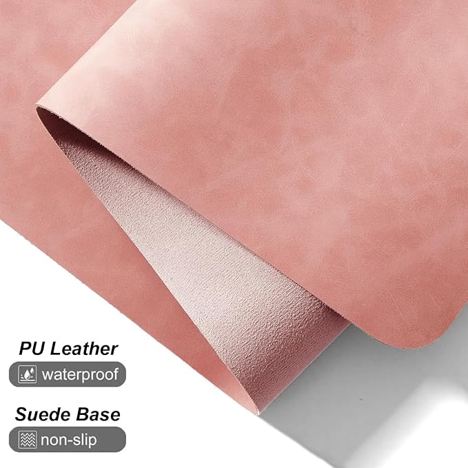 Distressed Leather Desk Mat - Non-Slip PU Leather Desk Pad Protector - Large Waterproof Mouse Pad Computer Keyboard Desk Mat Desk Accessories for Office & Home (Pink, 31.5"x15.7")