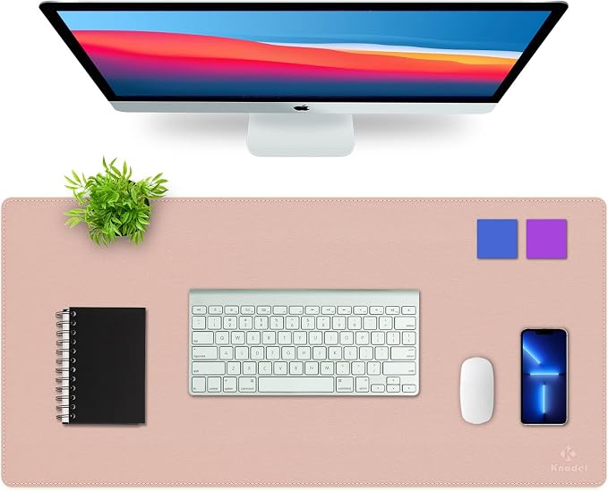 K KNODEL Large Sewing Leather Desk Mat, Desk Pad (Pink, 35.4" x 17") | Mouse and Keyboard Pad, PVC Computer and Laptop Mat, Desktop Protector and Cover, Writing Pad and Blotter for Home Office
