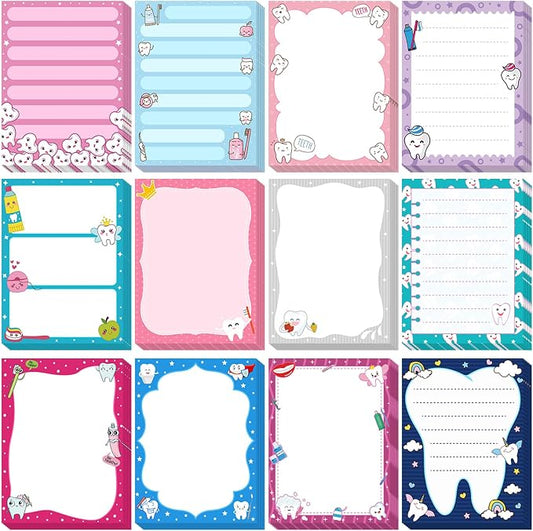 Chiisong 12 Pcs Dental Gifts Dentist Sticky Notes Funny Tooth Notepads Teeth Sticky Notes Nurse Week Dental Assistant Appreciation Gift for Office Home Work Supplies Holiday